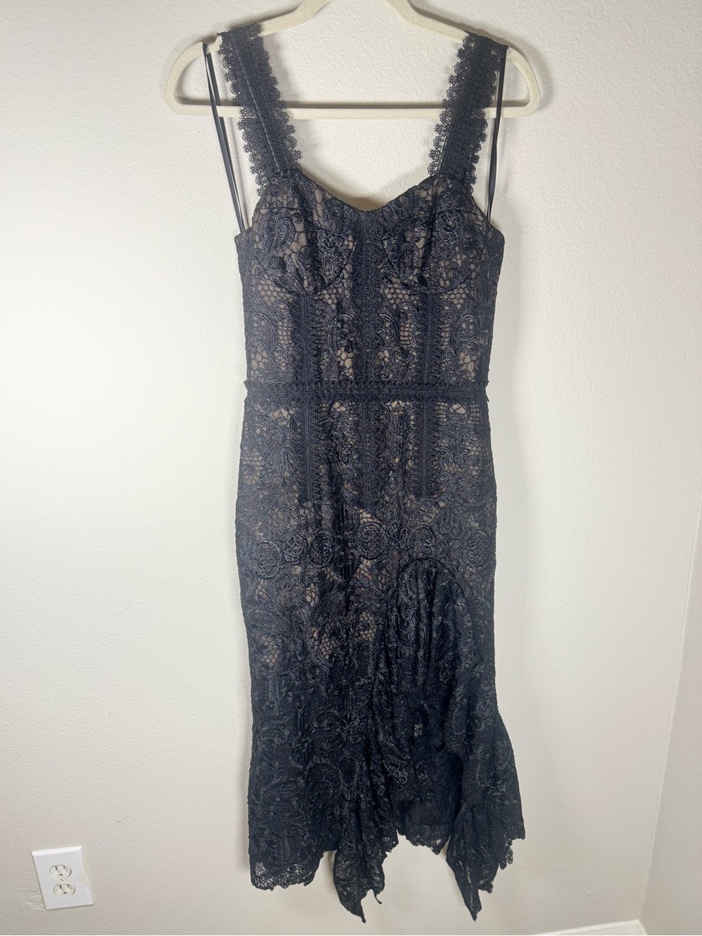 Bronx & Banco Tiffany Blanc Dress in Black Lace Ruffle Midi S